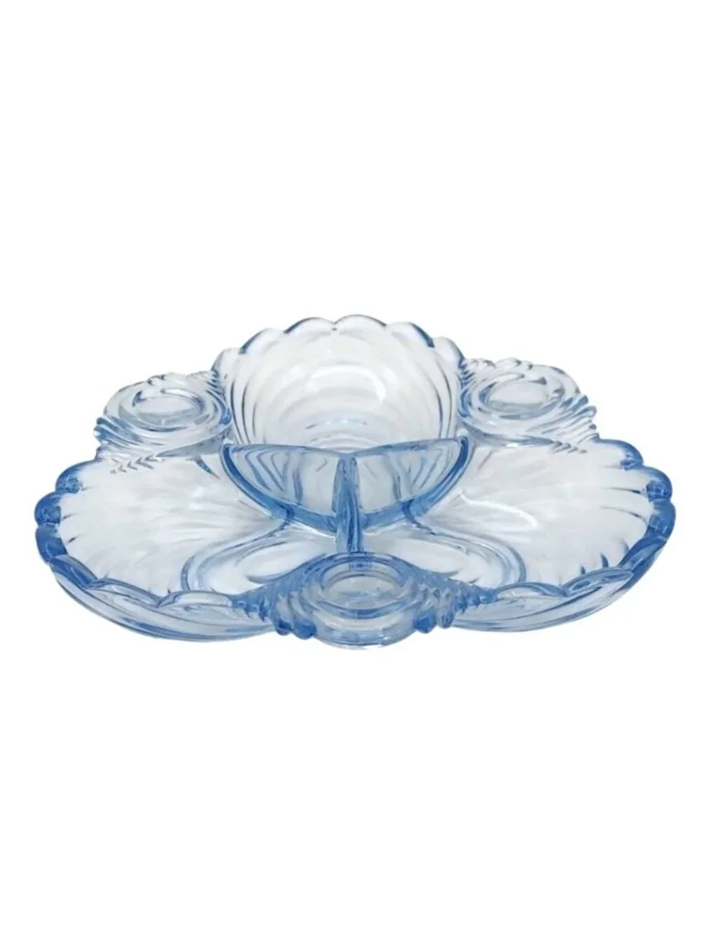 Vintage Cambridge Caprice Moonlight Blue Glass 3-Part Relish Dish Art Deco